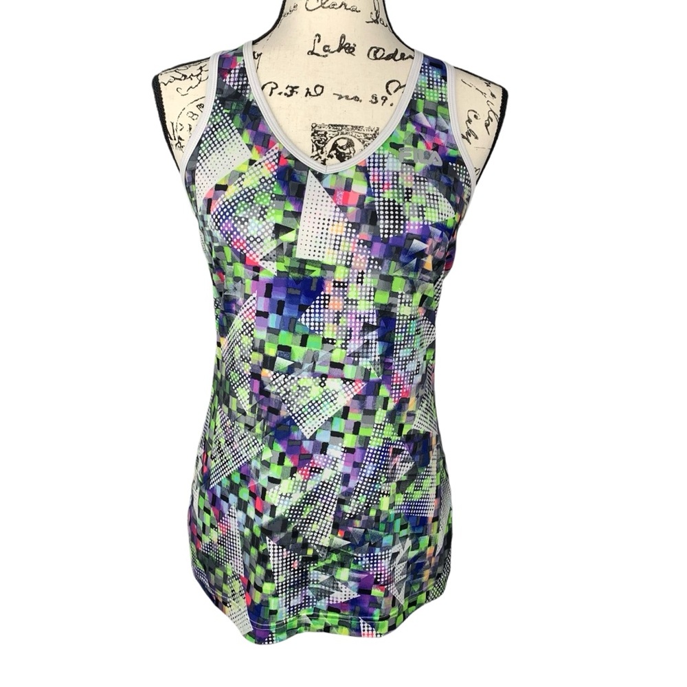 FILA Sport Performance Colorful Geometric Racerback Workout Tank Top Size Medium